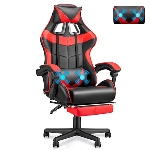 Soontrans Silla Gaming con Masajeador, Silla Gamer con Reposapiés Reposacabeza,...